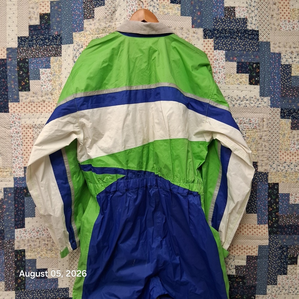 Vintage 1995 Teknic Tornado Motorcycle Rain Suit Mens Large Green Blue One Piece - Picture 3 of 15